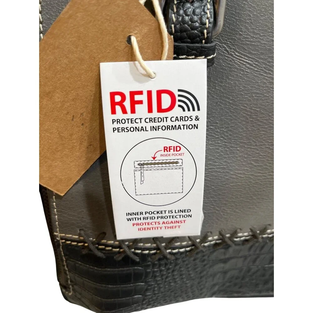 Firenze Bella RFID-Blocking Gray & Black Genuine Leather Shoulder Bag - Picture 3 of 8